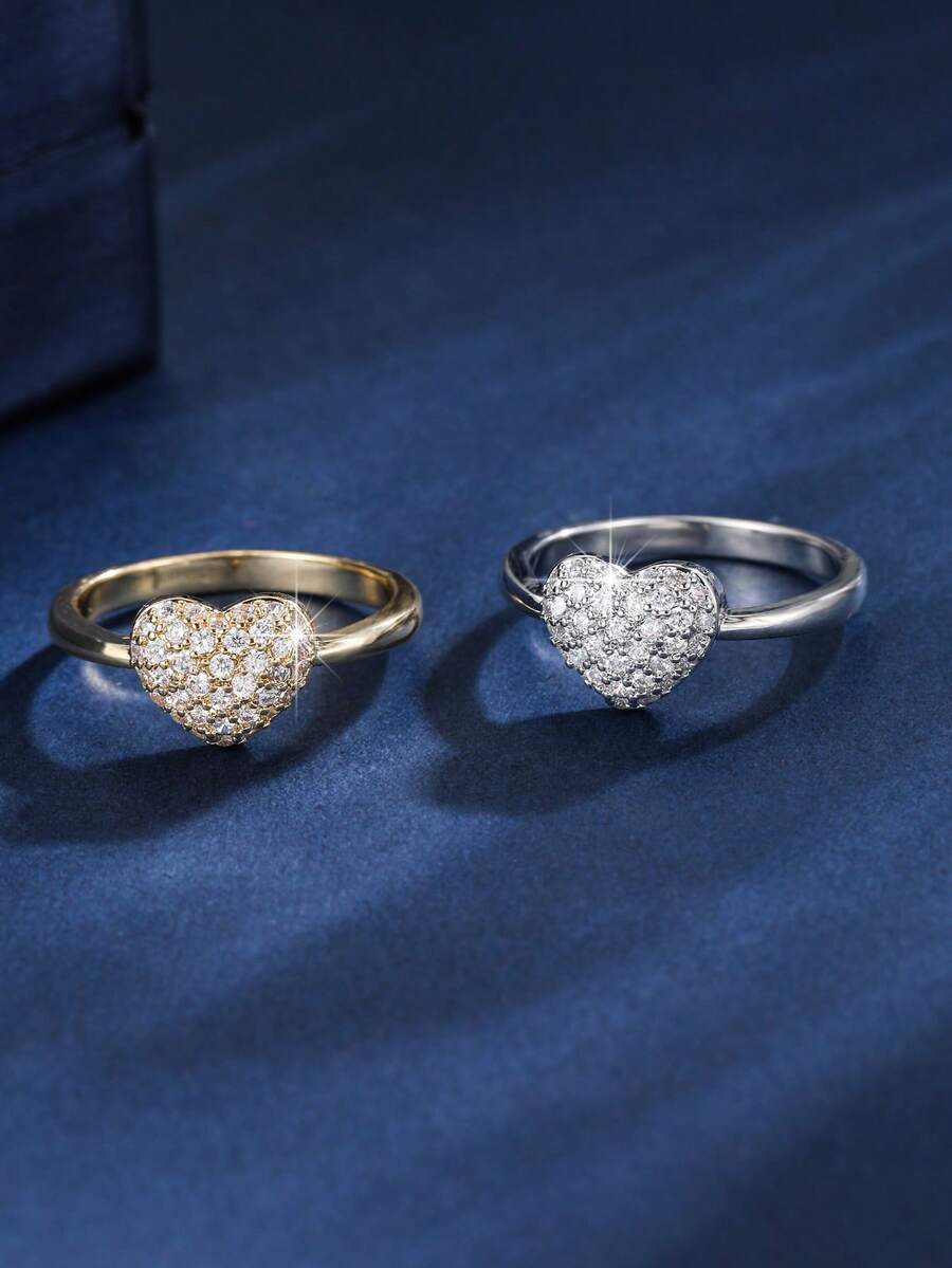 1pc Heart-Shaped Full Rhinestone Ring For Women, Niche Design, Light Luxury, High-End, INS Style, Versatile For Daily Wear - JZ23968 - View 1