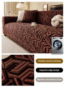 1pc All-Season Fleece Cationic Dual-Color Jacquard Slouchy Elastic Sofa Cover, Spring/Autumn Minimalist Modern Style Waterproof Anti-Slip One-Piece Full-Coverage Universal Sofa Protector, Suitable For 1/2/3/4/5-Seater Sofa (Includes 1 Pillowcase) - Coffee Brown - View 6