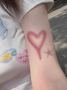 1 Sheet Pink Gradient Heart & Star Temporary Tattoo Sticker, Waterproof Long-Lasting Y2K Aesthetic Fake Tattoo, Body Art Decal For Women Arm Wrist - Multicolor - View 4