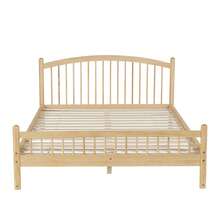Letto in legno massello, design semplice e minimalista, testiera classica a doghe, robusta base a doghe, letto singolo universale, colore naturale, 140 x 200 cm. - Beige + Colori naturali - Visualizzare 10