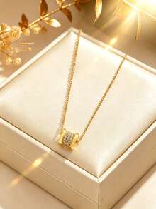 1pc Stainless Steel Slim Waist Women's Pendant Necklace, Creative Design, Simple Personalized Fashion Vintage Casual Valentine's Day Gift, Suitable For Daily, Holiday, Commuting, Street, Party, Gift Giving And Wearing (OPP Bag Packaging, Box For Photography Only) - Yellow Gold - View 3