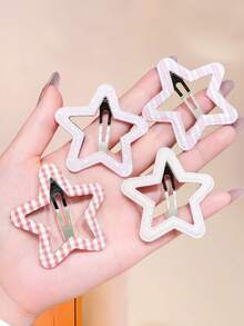 12/6pcs/Set Pink & White Plaid Hair Clips, Super Gentle Milk-Tone Pink & White Hair Accessories, Full Of Energetic Sweet Girl Vibes - Suitable For Girls, Basic Matching, Hair Clips, Can Be Used For Daily School, Party Activities, Can Match Vintage, Sweet, Academic And Other Various Dressing Styles - Multicolor - View 3