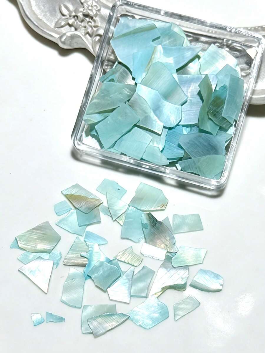 1盒 01 Bohai Bay 碎方盒貝殼片 貝殼切片美甲用 彩色鮑魚碎片 超薄白色美甲金箔裝飾 鑽飾配件美甲飾品 - 淺藍色 - 查看 1