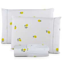 Premium Printed Fitted Sheet Set With Elastic + Pillowcases, 200 Thread Count, Single, Full, Queen And King Sizes, Hypoallergenic - White Lemon - View 3