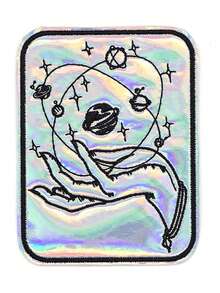 1片全息星空手掌熨燙貼布，宇宙行星刺繡貼布 - 彩色 - 查看 1