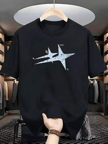 Two Bright Metallic Stars Symbolize Infinite Energy And Eternal Hope Alongside A Bright Future For This Men's T-Shirt - 黑色 - 查看 8