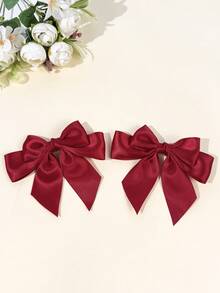 2pcs Women's Minimalist Elegant Glossy Satin Ribbon Large Bow Hair Clips, Sweet Atmosphere Styling Hair Accessories,Claw Clips - Multicolor - View 10