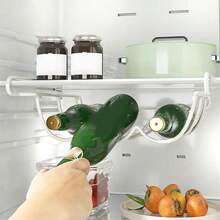 1 pieza Estante y gabinete de almacenamiento para vino, soporte para botellas de vino y agua para refrigerador, estante colgante deslizante de hierro, estante de exhibición y almacenamiento de vino, adecuado para el hogar, bar y encimera de cocina de despensa, suministros de cocina - Blanco - Ver 3