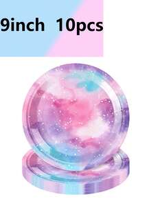 10 piezas de suministros para fiesta con tema de cielo estrellado de neón, platos arcoíris, vasos de papel, suministros para fiesta de cumpleaños, artículos esenciales para camping y viajes - Multicolor - Ver 7