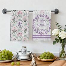 2 piezas SWEET HOME Toallas de cocina con patrón floral púrpura sin costuras, toallas de cocina de microfibra rectangulares, paños de platos, esponjas de limpieza, toallas de mano, toallas de cocina para hornear y té, decoración de cocina, regalo de inauguración de casa, regalo de cumpleaños, toallitas de limpieza de baño, toallas decorativas - Multicolor - Ver 8