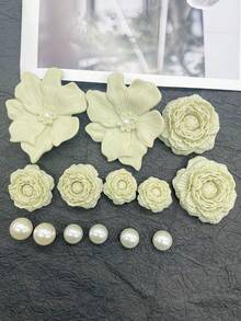 14er Set Vintage einfarbige 3D Blumen PVC Schuh-Charms Barock Rose Clog Schuh-Schnallen DIY Dekoration Kunstperlen Schuh-Clips - Verschiedenfarbig - Übersicht 3