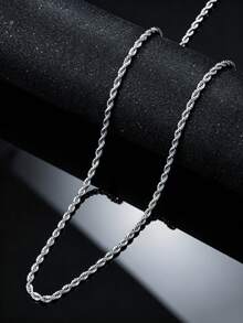 不鏽鋼扭鍊項鍊，時尚經典鍊條，長度60cm，中性款，夏季飾品，男士禮物 - 銀色 - 查看 3