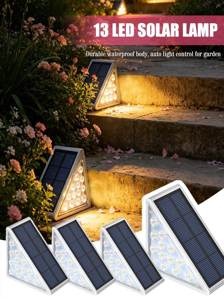 2/6PCS Outdoor Solar Triangle Light, Solar Staircase Light, Solar Landscape Light, 10/13LED IP65 Waterproof Light. Suitable For Courtyard, Villa, Balcony, Garden, Stairs, Streets And Other Outdoor Decorative Atmosphere Lighting Step Lights - Multicolor - View 2