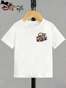 Disney Cars Kids T-Shirt, Lightning McQueen, Mater & Jackson Storm Racing Double-Sided Graphic Tee, White Casual Top - 白色 - 查看 2