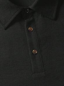 Blueprint Man 男士 Polo 衫 1 件，淺色仿亞麻紋理 Polo 領短袖 T 恤，垂墜仿亞麻面料，寬鬆舒適日系休閒輕商務通勤款，適合春夏日常通勤商務休閒穿搭或疊穿 - 黑色 - 查看 8