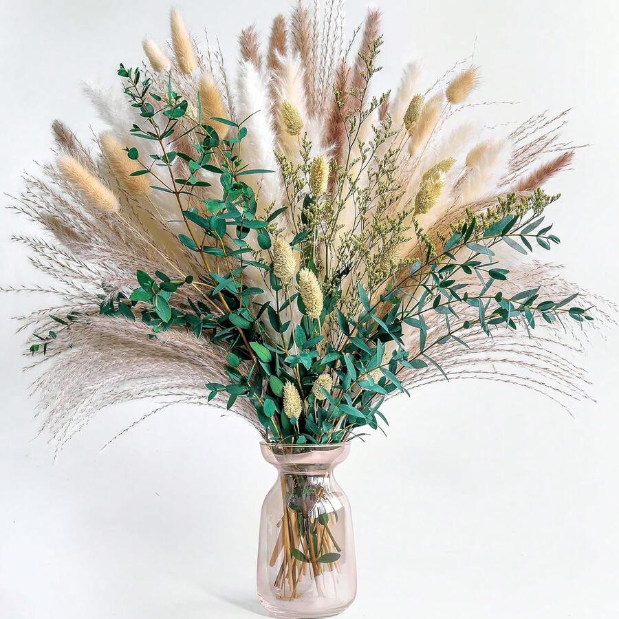 36/72pcs Bohemian Style Artificial Reed Rabbit Tail Grass Home Decor Bouquet, Reed Eucalyptus Flower Arrangement For Wedding Floral Decoration And Living Room Decor - T003 - View 1