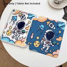 Funda protectora de acrílico cristalino con efecto pintado de astronauta, cohete y planeta, con soporte, compatible con Honor/Apple/ y otros modelos de tabletas populares, plegable anti-doblez, esquinas reforzadas de silicona, función de activación/suspensión automática, ranura para lápiz incorporada, soporte plegable multi-ángulo - Regalo perfecto para las vacaciones - Multicolor - Ver 2