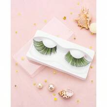 par de pestaas verdes para Halloween, pestaas de color verde, pestaas verdes para cosplay, pestaas postizas verdes de 22 mm de largo, pestaas de aspecto dramtico para de disfraces - "color de la imagen - Ver 4