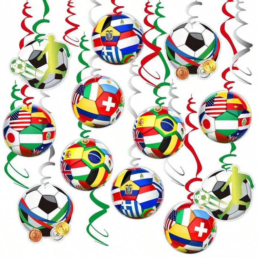 1 Set 30pcs Football Theme Birthday Decorations, Including Happy Birthday Decor And Hanging Swirls, Reusable Multi-Season Football Party Supplies, World Cup Football Party Decorations, Spiral Ribbons - View 1