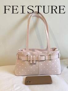 FEISTURE 1件波點印花女款肩背包附肩帶，適合日常出行、約會與通勤 - 粉色 - 查看 4