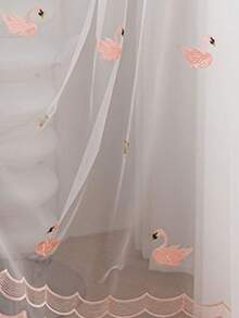 1PC Perforated Lightweight Pink Animal Pattern Embroidered Sheer Curtain, Suitable For Balcony And Window, Sheer Curtain For Matching - Multicolor - View 15