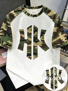 Men's Casual Short Sleeve Crew Neck T-Shirt With Street Racing Slogan Print - Multicolor - View 1