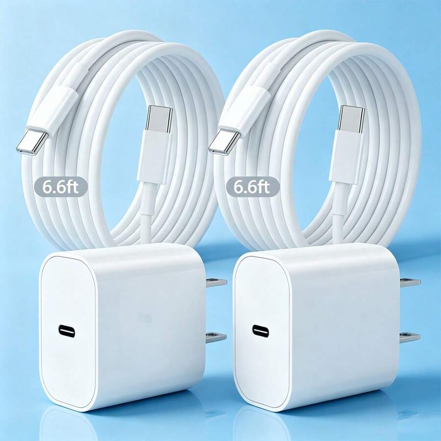 30W Apple 快充套裝 USB C 壁式充電器 + 6.6英尺/200公分 USB C 轉 Type C 數據傳輸線,快充套裝相容 iPhone 17 Pro Max/17 Pro/17/16 Pro Max/16 Pro/16 Plus/16/15 Pro Max/15 Pro/15 Plus/15,適配器套裝 - 查看 1