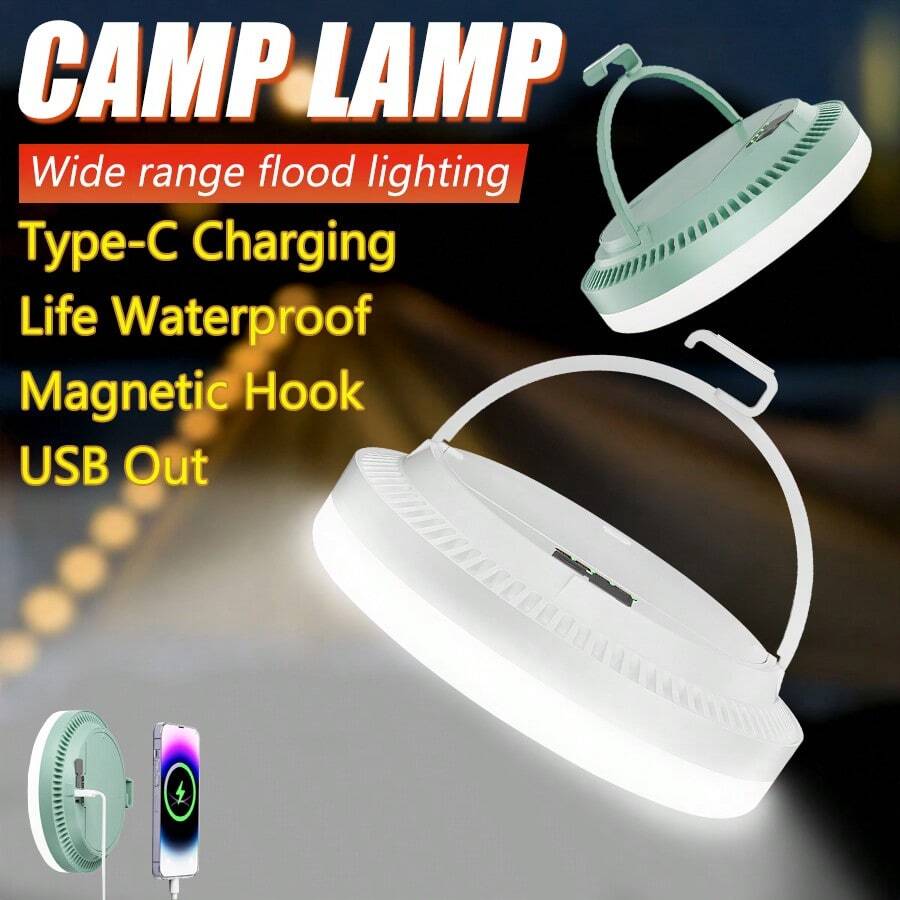 Rechargeable LED Camping Light, ABS Material, Wide-Angle Floodlight, Magnetic Hook, Wedge Base, Button Control, USB Charging | For Camping, Tent, Emergency & Night Market - Multicolor - View 1