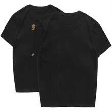 Korean Dolpind T-Shirt, Printed T-Shirt, Short Sleeve Casual Top, Merchandise. - Hitam - View 1