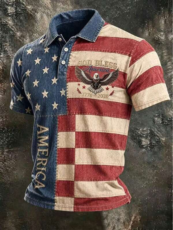 Camisa polo casual de cuello con botones para hombre con diseño de bandera estadounidense y águila, para uso diario, desplazamientos ligeros y fines de semana casuales