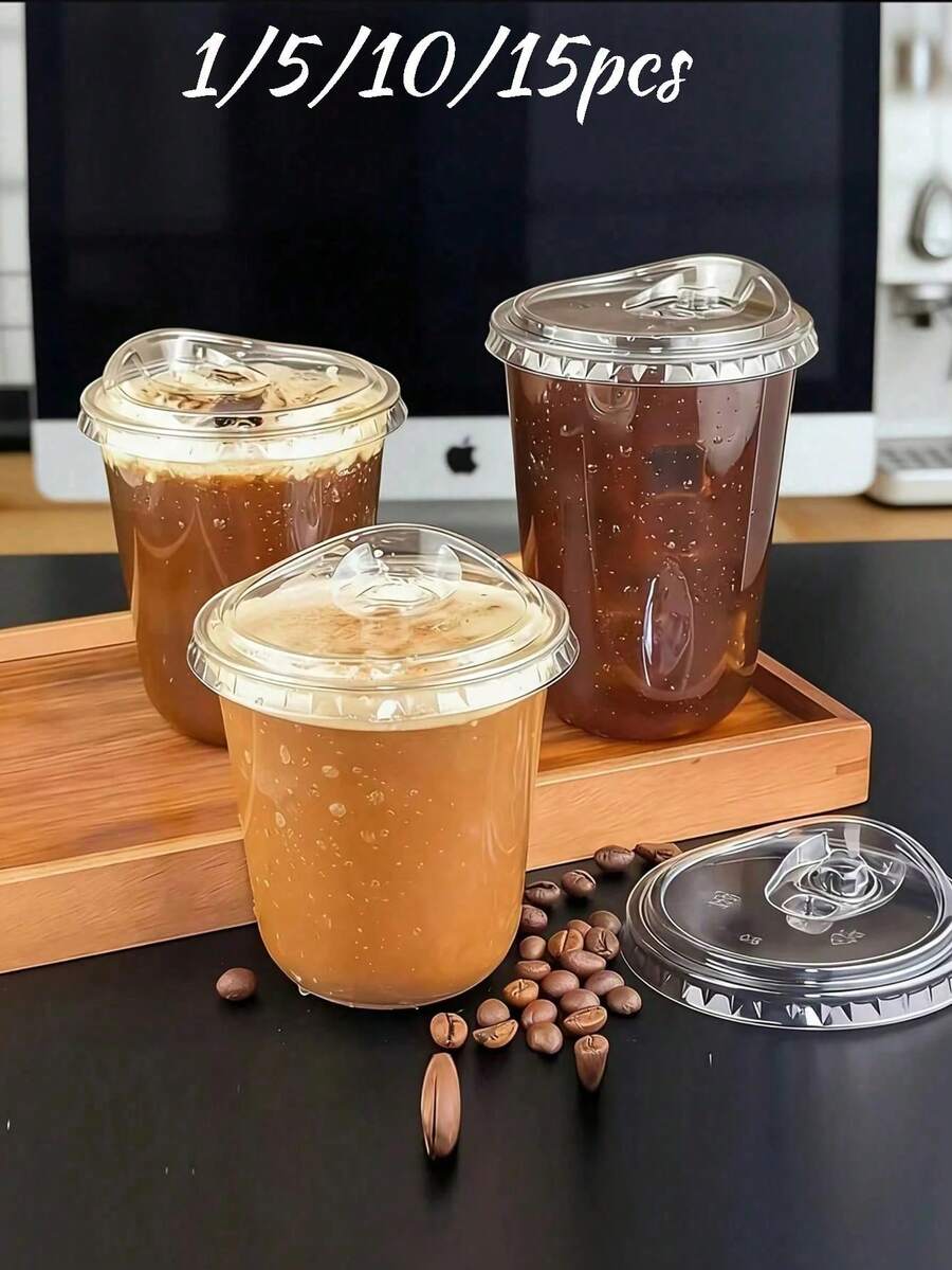1/5/10/15pcs Thickened PET Coffee Cups With Lids, Insulated Plastic ...
