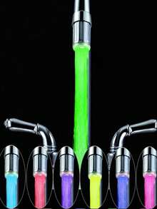 1pc 7-Color LED Faucet Nozzle, LED Light Color Changing, Water Flow Powered, For Kitchen And Bathroom - Silver - View 4