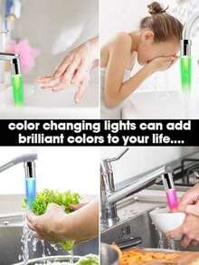 1pc 7-Color LED Faucet Nozzle, LED Light Color Changing, Water Flow Powered, For Kitchen And Bathroom - Silver - View 7