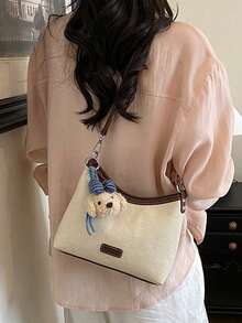 Women's Large Capacity New Fashion Versatile Shoulder Crossbody Bucket Bag With Texture - Beige - View 4