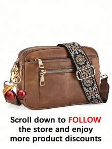 Fashion Solid Color Faux Leather Women's Bag With Adjustable Shoulder Strap, Multi-Functional Zipper Crossbody Bag, Suitable For Outings And Shopping - Brown - View 3