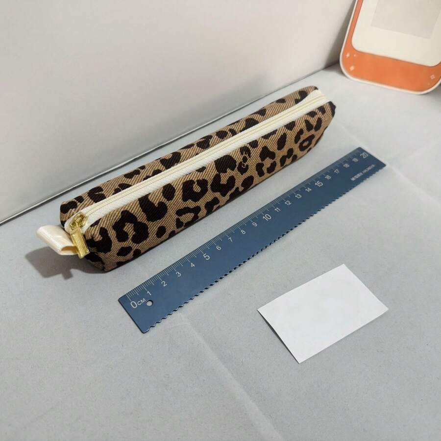 1pc Minimalist Pencil Case, Large Capacity, Niche Stationery, Leopard Print, Japanese Canvas, Student Storage, Mini. - A - View 1
