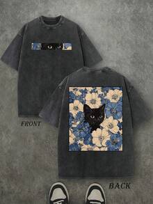 Camiseta Vintage Cat In The Flowers Impresión Doble Lado Gato Flores 47RYeYU1lpU4gmBobdwK7 Moda Unisex Estilo Urbano Regalo Original Casual - Negro - Ver 1