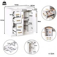 Bathroom Vanity Unit With 3 Drawers And A Side Shelf, Offering Ample Storage Space, Soft-Close Hinges And A Ceramic Basin, 76.5 * 46.5 * 84.5 Cm, White - White 1 - View 5