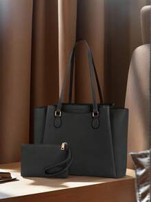 Women's Business Bag, Large Capacity, Mini Pouch, Exterior Pocket, Water-Repellent, A4 Size, Freestanding Tote Bag, 2-Way, Shoulder Bag, Recruitment Bag, Perfect For Job Hunting, Commuting, Interviews, And More - Black - View 2