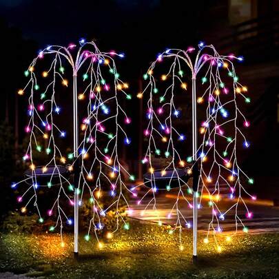 1件 100/200 LED 太陽能煙花燈 - 戶外花園與庭院裝飾，8種照明模式，IP44，自動光感，適用於小徑、派對、節日、露營、野餐等場景，聖誕節、齋月、萬聖節、感恩節裝飾，戶外花園燈，送給園藝愛好者的禮物