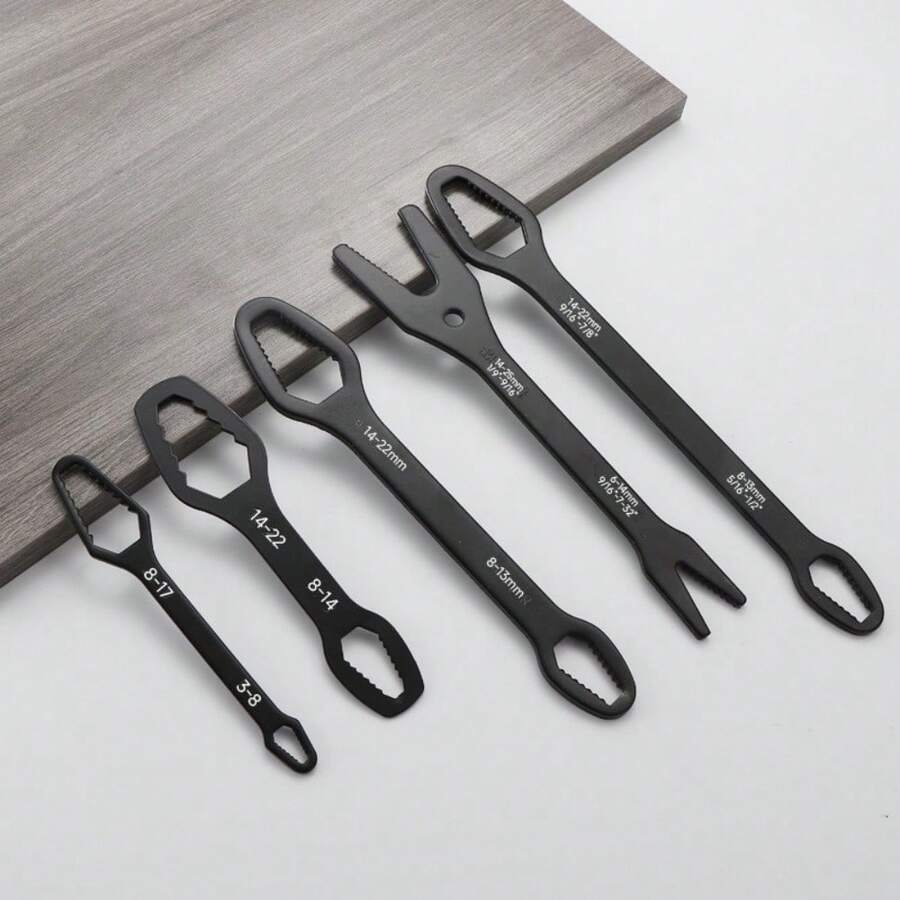 5件組通用雙頭自鎖棘輪扳手套組,可調節緊固多功能手工具,適用於汽車維修、車輛保養硬體,便攜式重型螺帽與螺栓拆卸套組 - 噴塑黑色5件套裝 - 查看 1