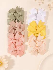 12 piezas Clips para el cabello con lazo de cinta de satén acanalada en forma de V con cola de golondrina hechos a mano para niñas, adecuados para uso diario - Multicolor - Ver 7