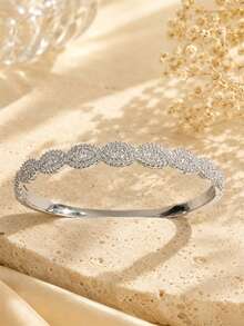 1 pieza Pulsera de moda para mujer con superficie curva cruzada súper brillante con cielo estrellado completo, brazalete de joyería de lujo ligero, exquisito, elegante y de alta gama con incrustaciones de circonita - S62959 - Ver 6