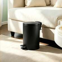 0.8 Gallon 3L Matte Black Vertical Striped Step Trash Can, Hydraulic Quiet Soft-Closing Metal Waste Basket With Side Trash Bag Hook And Removable Inner Bucket, Odor-Proof Mini Trash Can For Bathroom Vanity And Bedroom - View 2