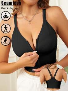 EMUPER 1pc Seamless Elastic Racerback Sports Bra & Enhancing Bra For Women - Black - View 4