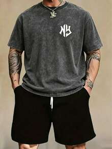 Men T-Shirt Co-Ords - 灰色 - 查看 1