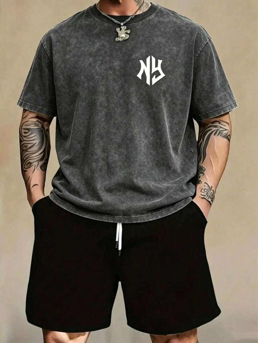 Men T-Shirt Co-Ords - 灰色 - 查看 1