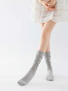 1 Pair Women's Calf Socks, Summer Thin Breathable Solid Color Slimming Leg-Flattering Slouch Socks - Multicolor - View 9