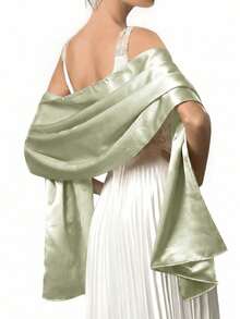 1pc Women's Bohemian Style Classic Solid Color Smooth Satin Scarf, Casual Autumn Shawl Sun Protection Headscarf, Suitable For Daily Use - Pale Green - View 2