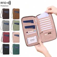 CHARM INFINITE 復古 RFID 防盜護照夾，大容量 PU 皮革旅行文件錢包附手腕帶，度假必需品防盜收納袋 - 彩色 - 查看 2